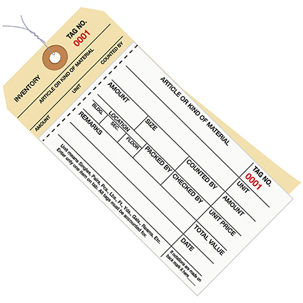 6 <span class='fraction'>1/4</span> x 3 <span class='fraction'>1/8</span>" - (0000-0499) Inventory Tags  2 Part Carbonless Stub Style #8 - Pre-Wired